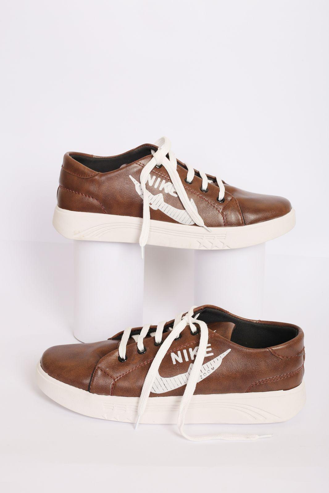 Stylish Men's Brown Synthetic Leather Sneakers