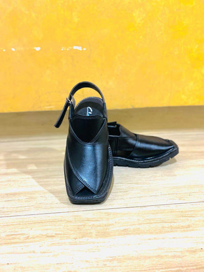 Men's Black Synthetic Leather Pishawari Chappal