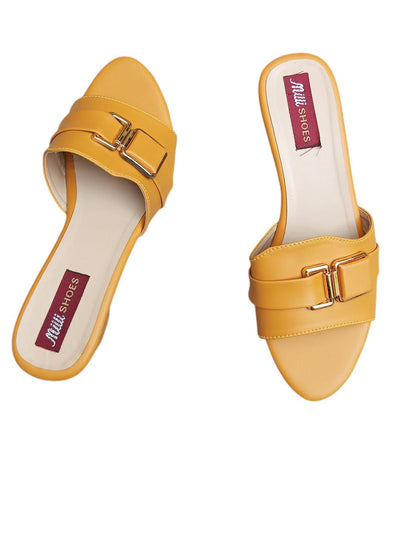 Stylish Women's Wedge Heels in Vibrant Yeloow-Perfect for Semi-Formal Occasion